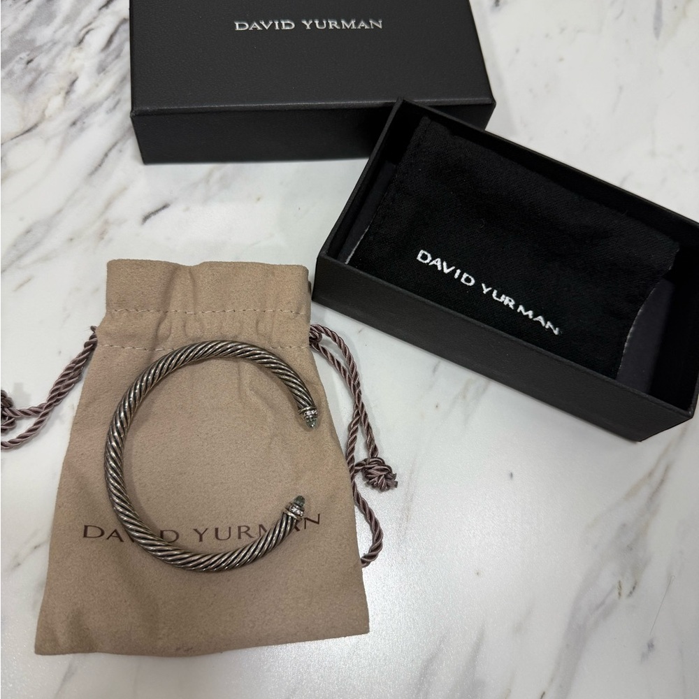 David Yurman Silver Cable Bracelet with Light Blue Accents - Picture 4 of 5
